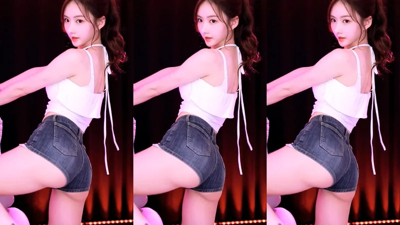 BJㅇ브 짧은 청반바지 엉밑살 가슴골 노출